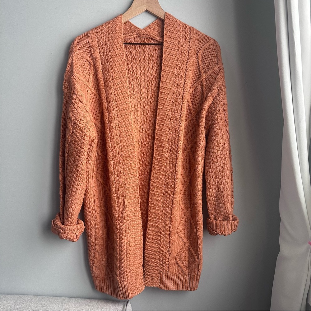 Cozy Cable Knit Cardigan Sweater - Rust - Picture 3 of 6